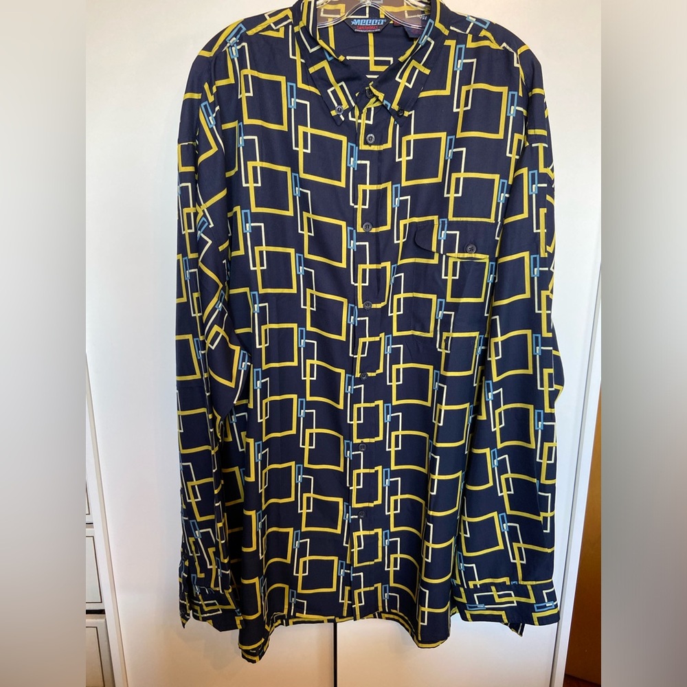MECCA vintage men’s long sleeve button down shirt XXL Y2K geometric square print